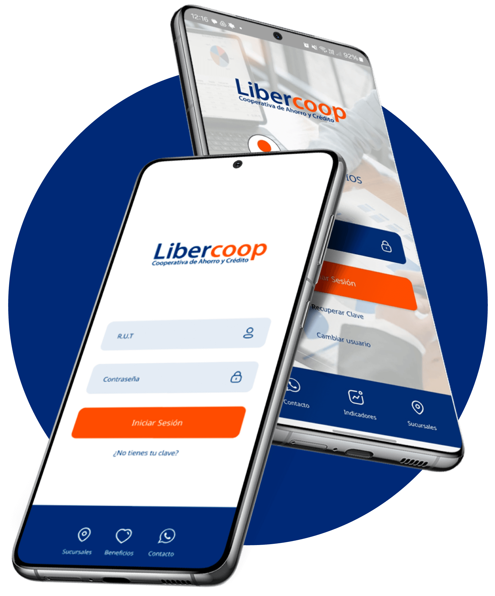 Imagen de teléfonos ejecutando la aplicación Libercoop